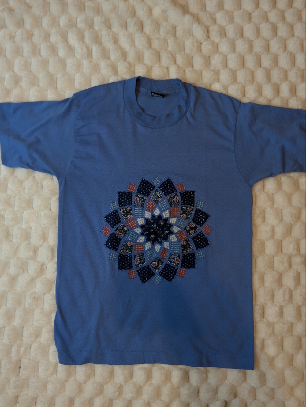 Vintage 90s Fruit of the Loom Quilt Patchwork Graphic Tee Made in USA Medium